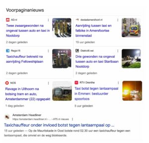 Meerdere nieuwsartikelen van taxi-ongevallen