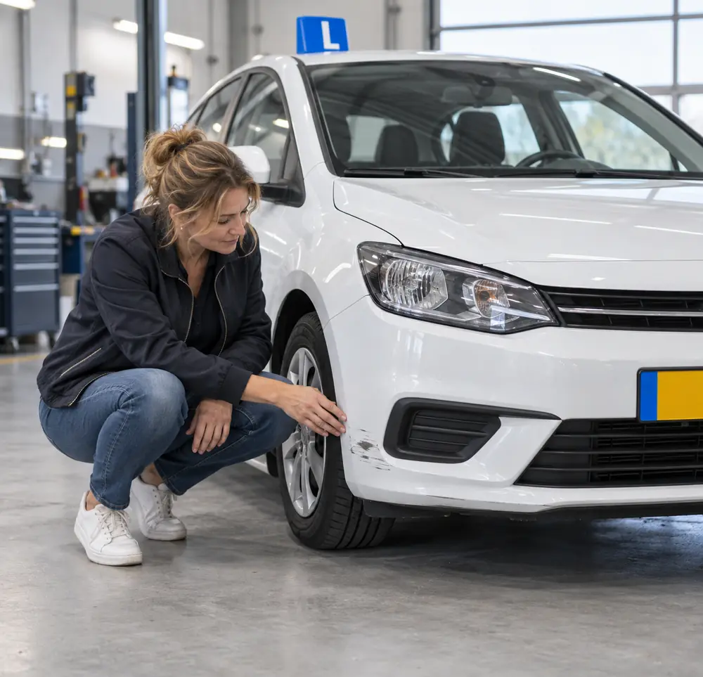 Schade aan een lesauto waarbij het eigen risico wordt beoordeeld