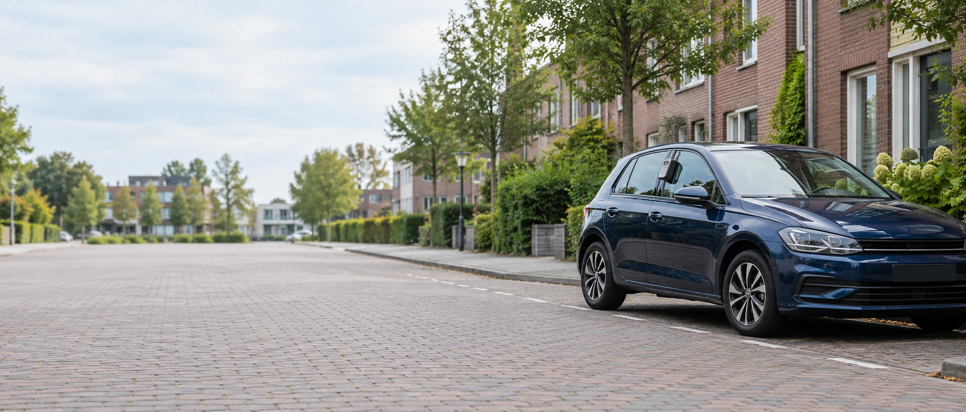 Geparkeerde personenauto bij het bericht over verhuur via SnappCar en het beleid van JW