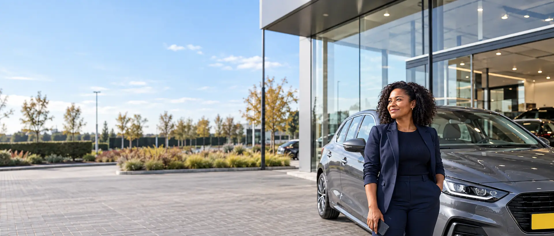 Autodealer naast een auto bij het nieuws over automatische leadvergoedingen
