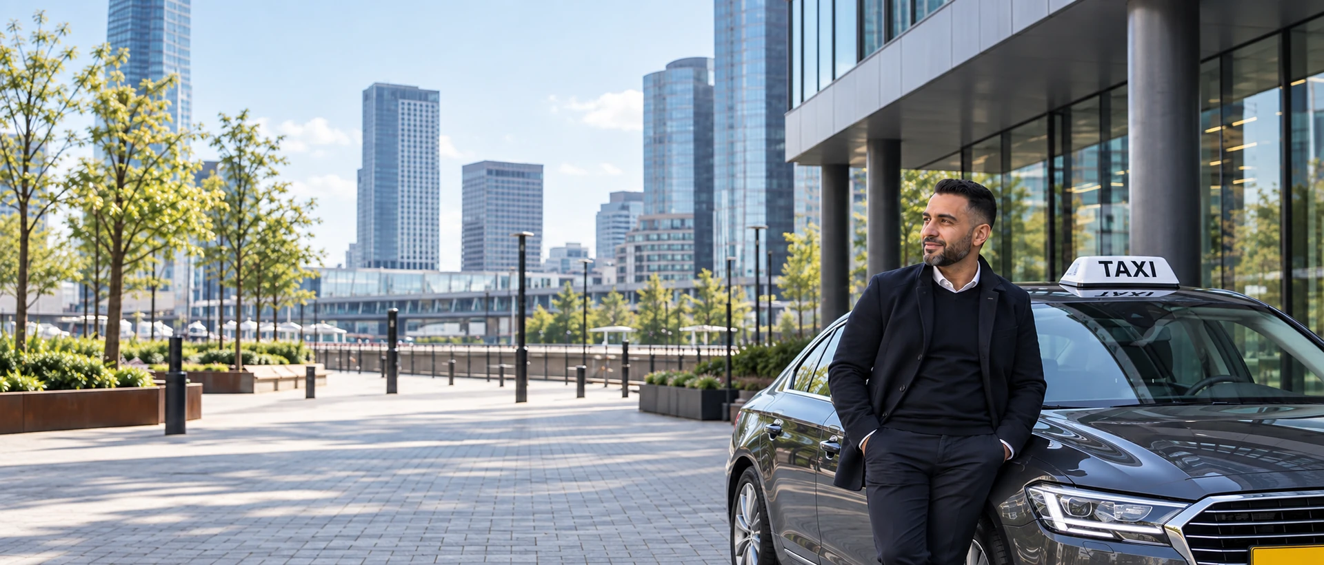 Taxichauffeur naast een taxi bij het bericht over JW als Uber-partner