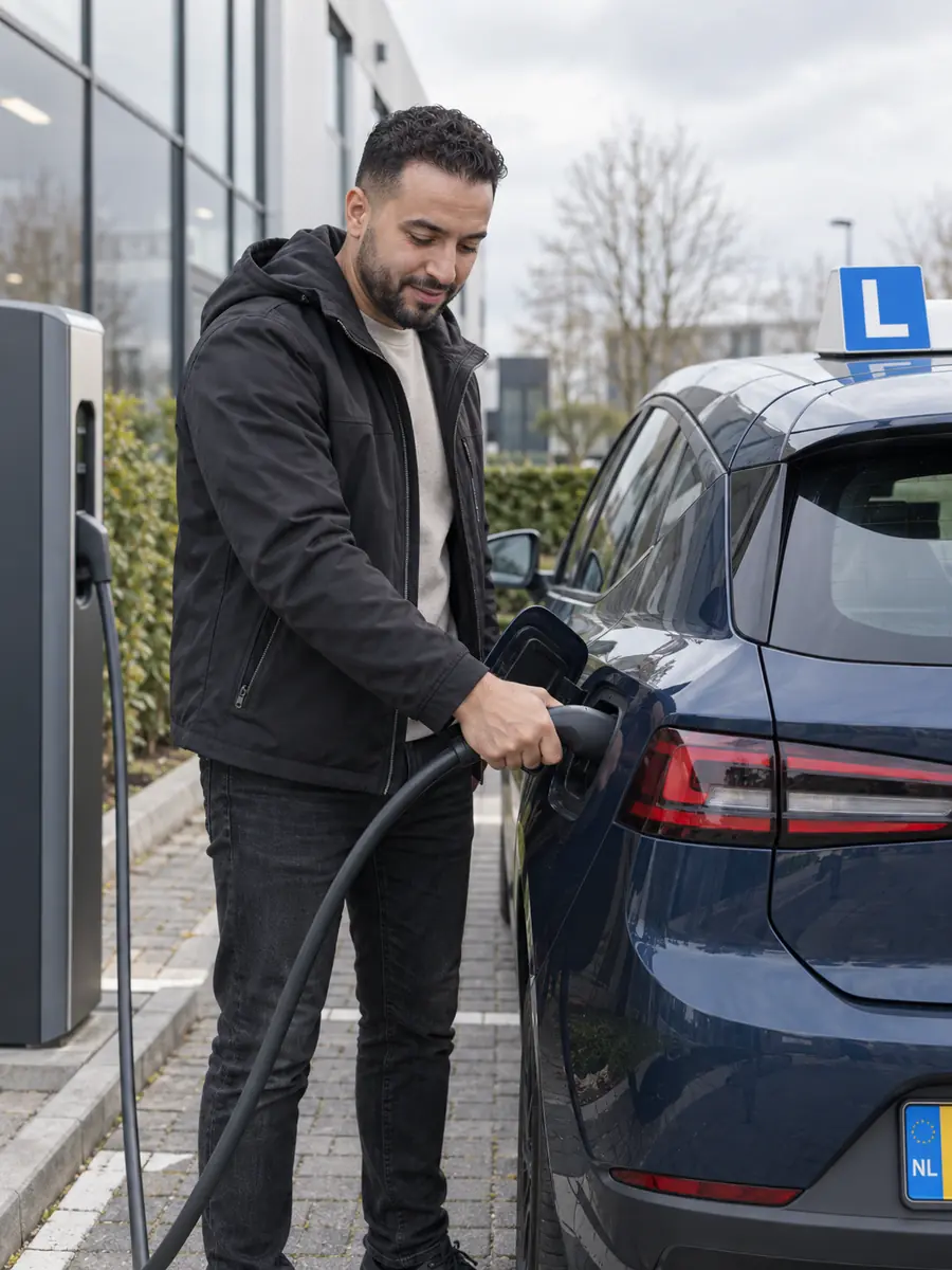 Laadkabel bij een elektrische lesauto