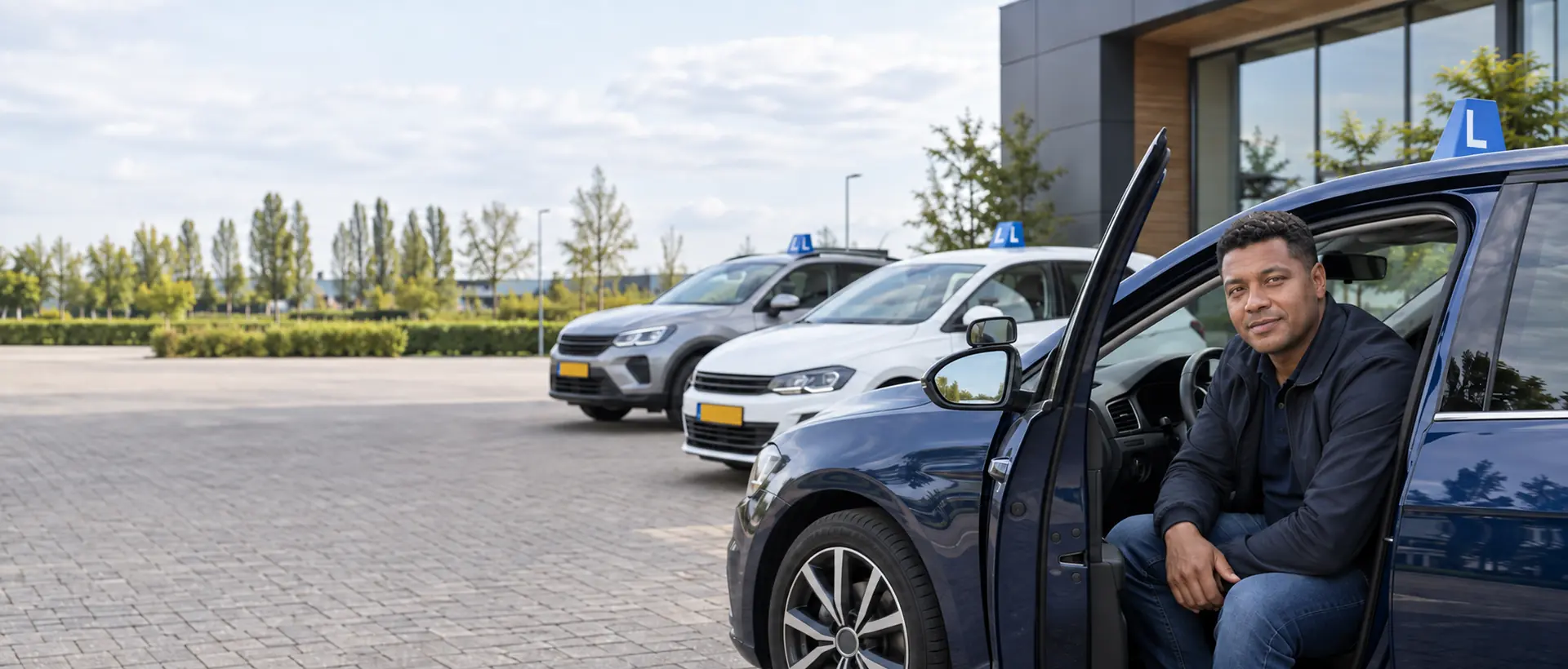 Rijinstructeurs bij een rijschool met meerdere lesauto's
