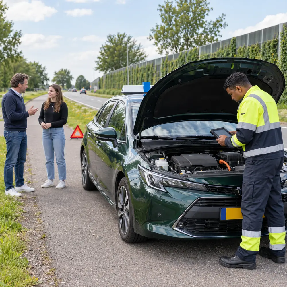 Lesauto met pechhulp langs de weg