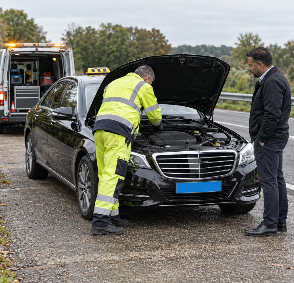 Pechhulp voor een taxi die onderweg uitvalt