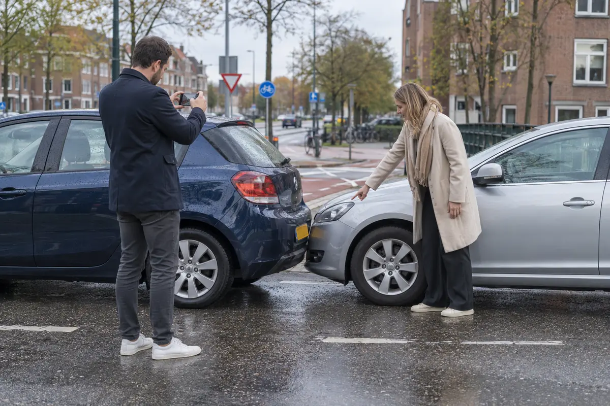Bestuurders leggen met foto’s de schade na een lichte aanrijding vast