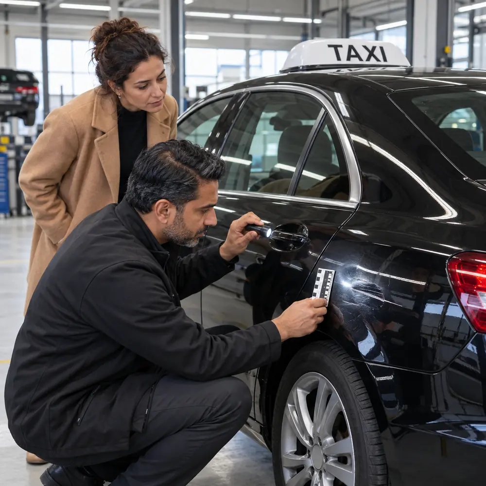 Schade aan een taxi wordt onderzocht voor verhaalservice