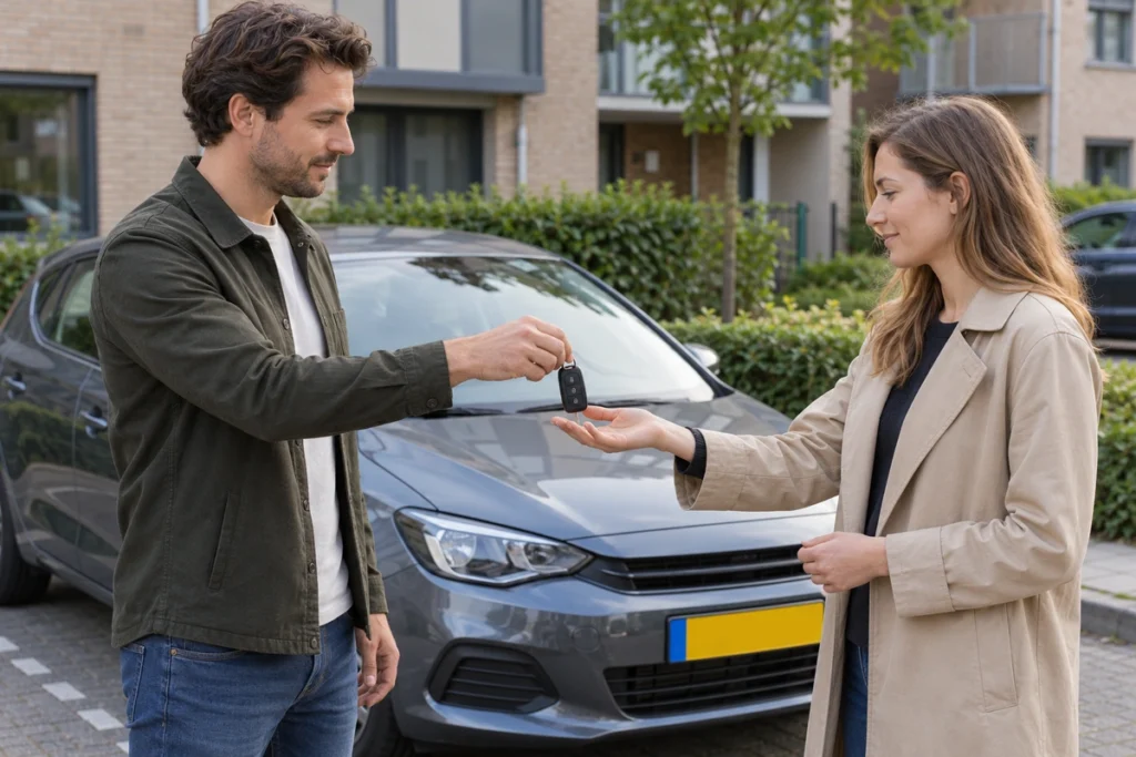 Autobezitter draagt de autosleutel over voor betaalde verhuur via SnappCar of een vergelijkbaar autodeelplatform