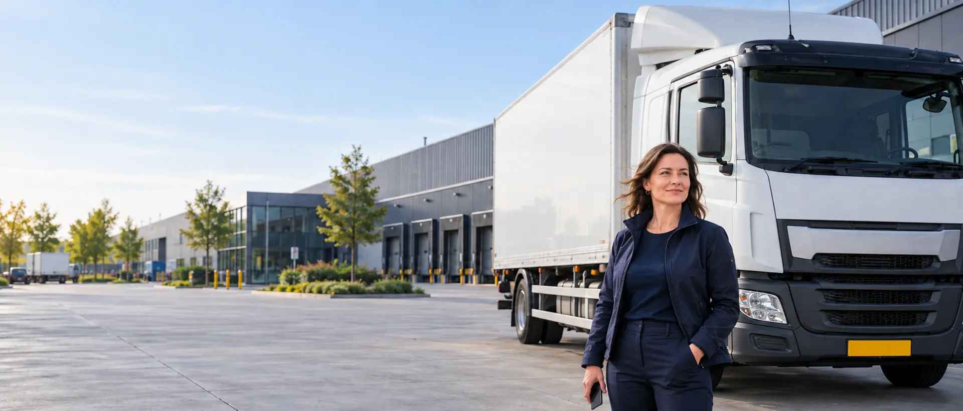 Ondernemer naast een vrachtauto die in het klantportaal van JW wordt beheerd